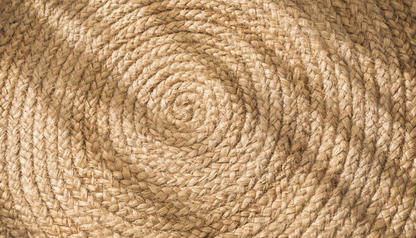 Gros plan sur le tressage en spirale d'un tapis rond en jute Image