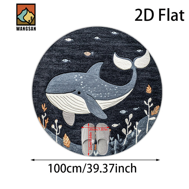 Tapis de bain rond en polyester — Motif marin et pour l'entrée, mise en situation
