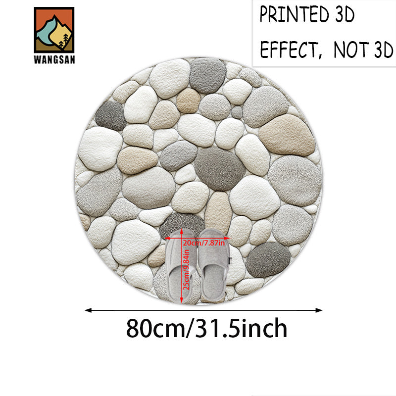 Tapis de bain rond en polyester — Motif galets et pour l'entrée, mise en situation