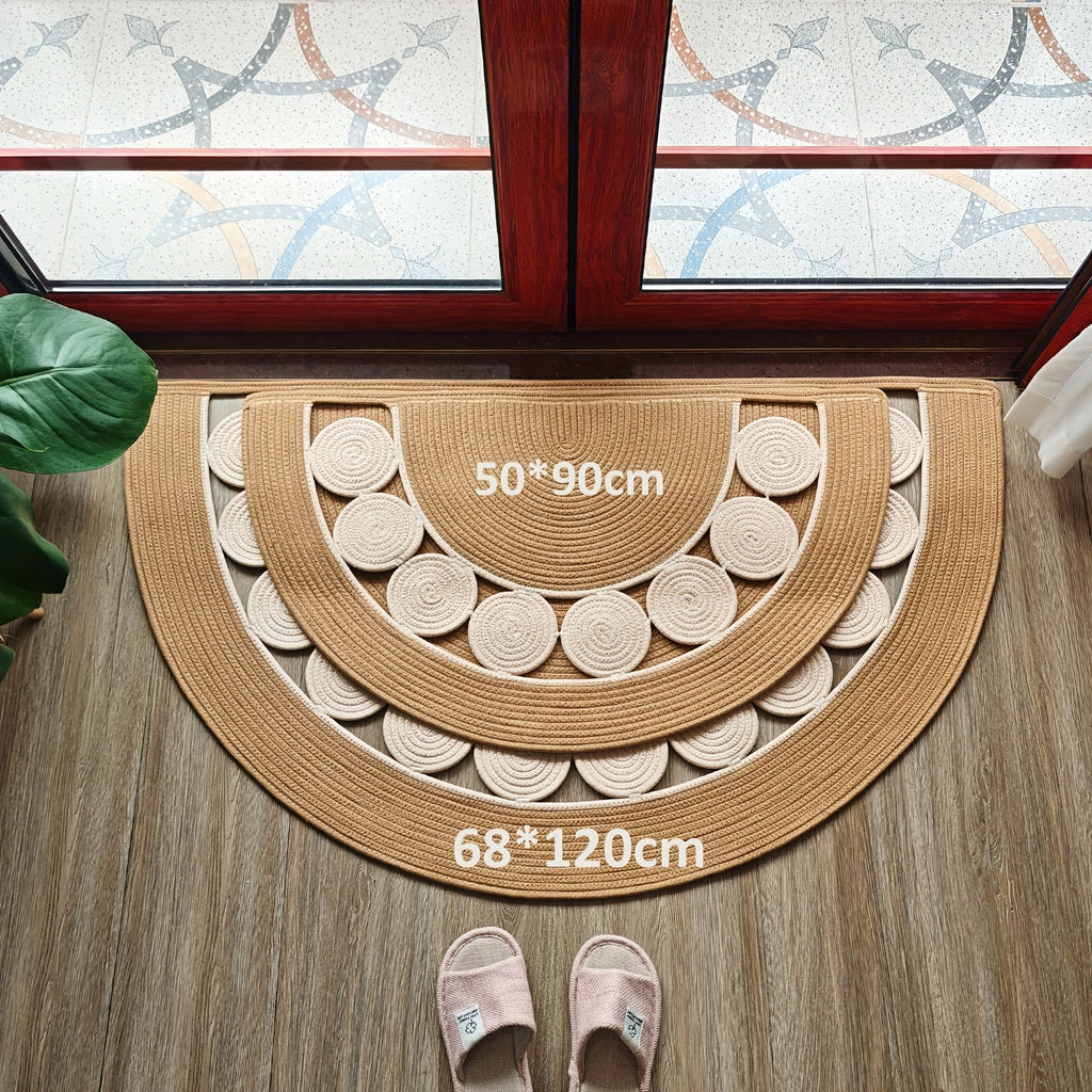 Tapis de bain demi-lune bicolore en lin tressé, fait main