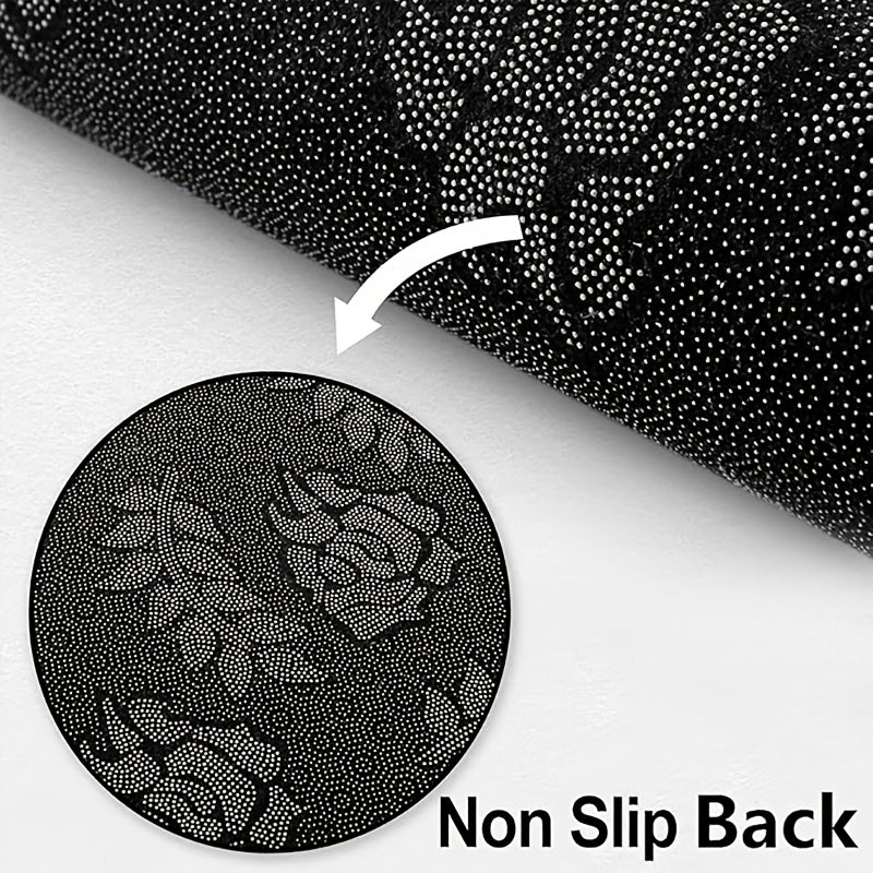Tapis rond en polyester — Lavable en machine, dessous antidérapant et tricoté, gros plan