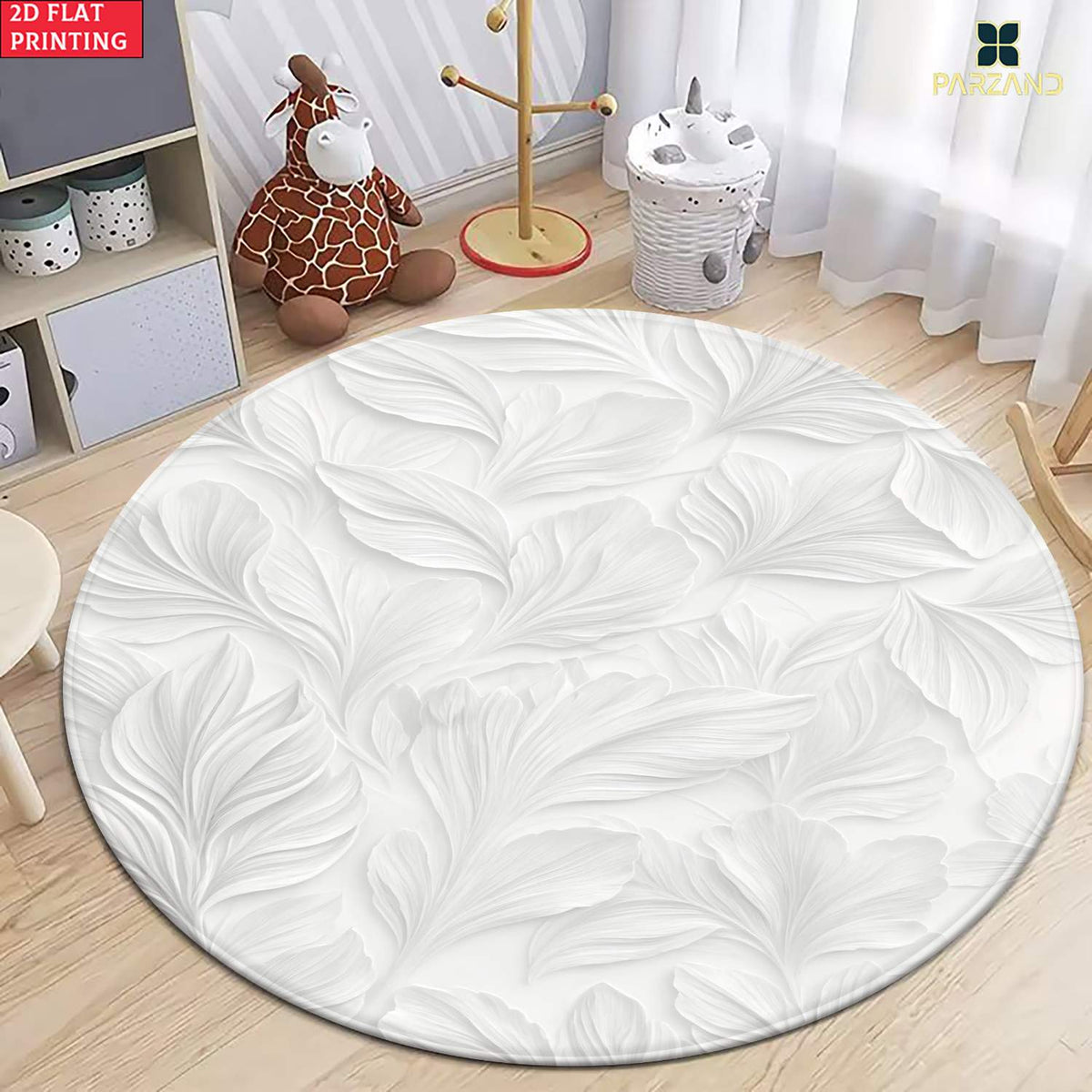 Tapis rond en polyester — Pour la cuisine, motif feuillage et velours bouclé