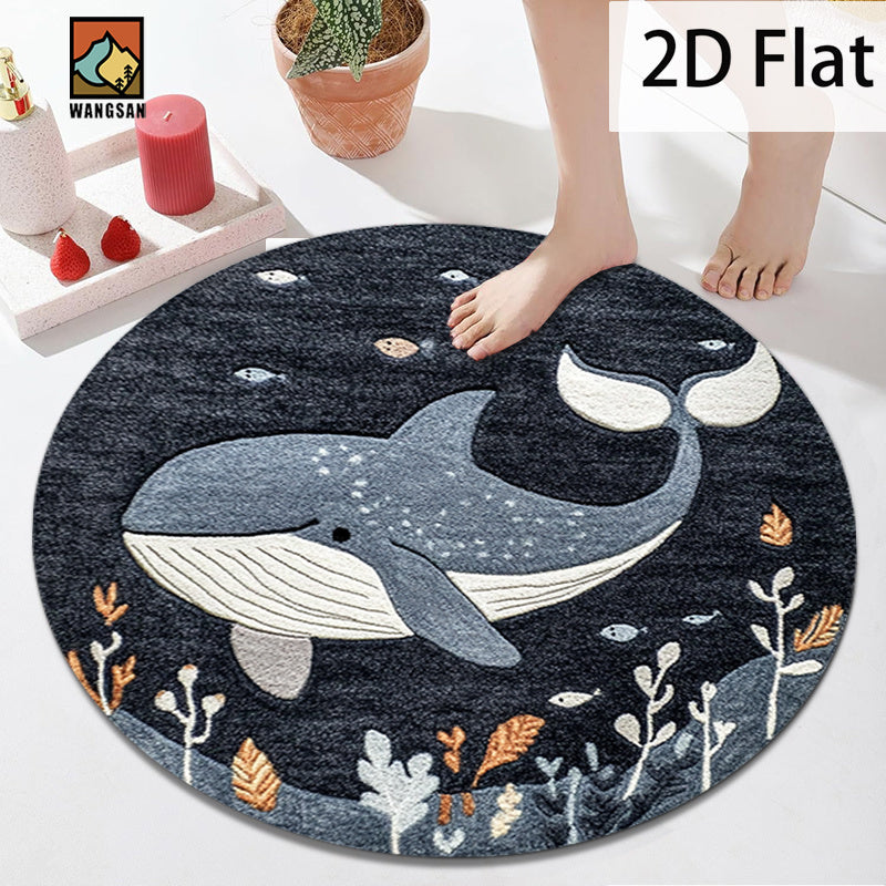Tapis de bain rond en polyester — Motif marin et pour l'entrée, autre angle