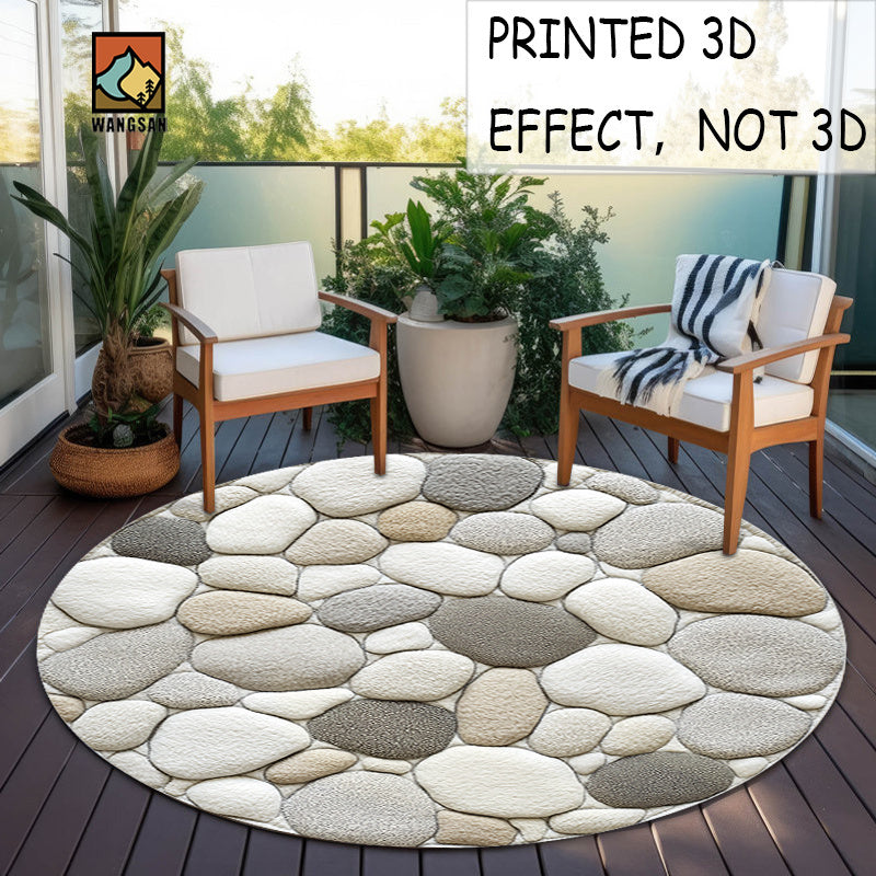 Tapis de bain rond en polyester — Motif galets et pour l'entrée, autre angle