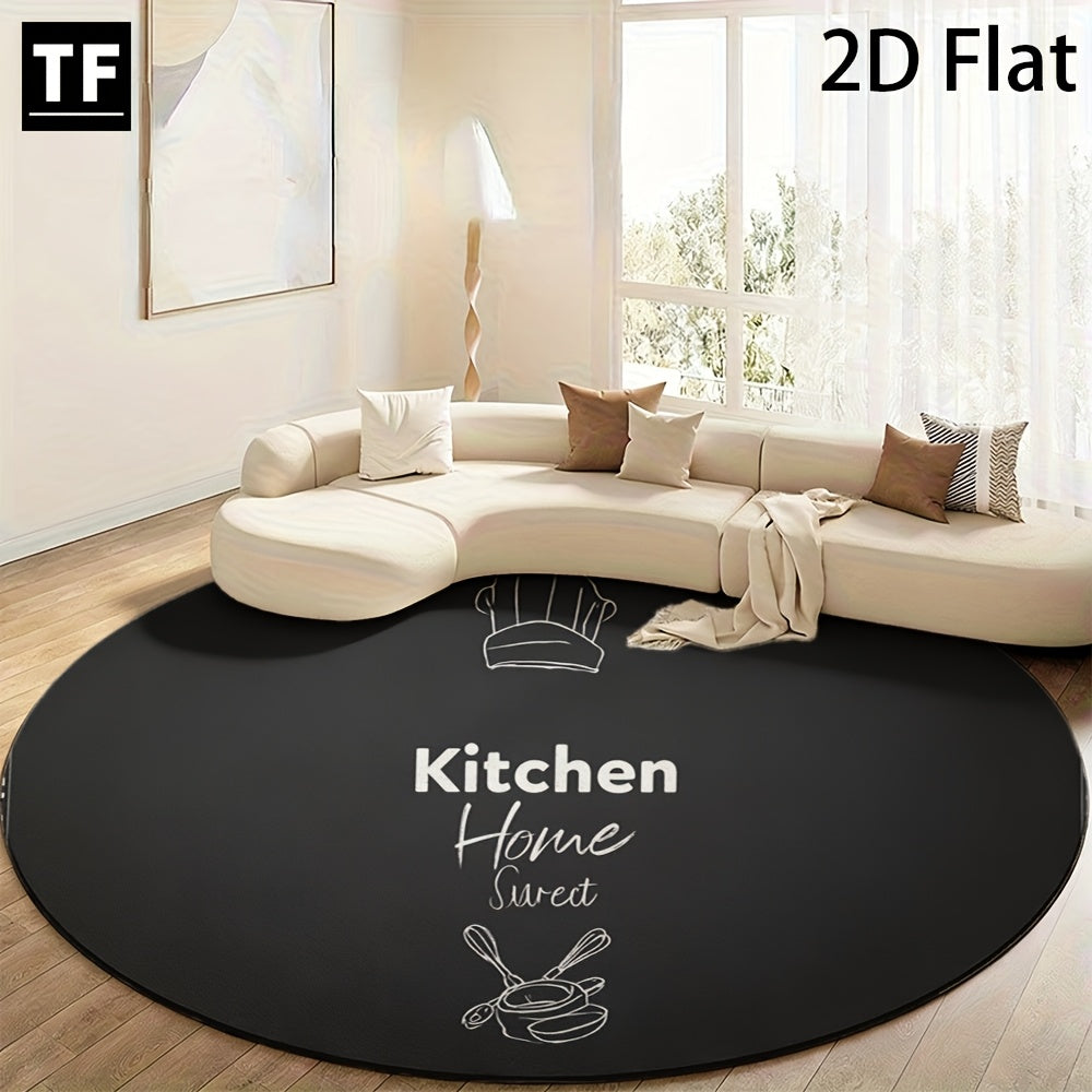 Tapis rond en polyester — Velours dense et pour la cuisine, gros plan