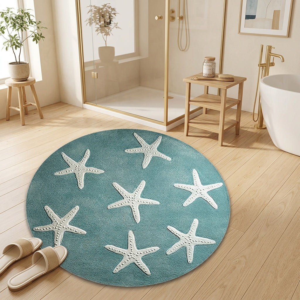 Tapis de bain rond en polyester — Dessous antidérapant, détail de la finition
