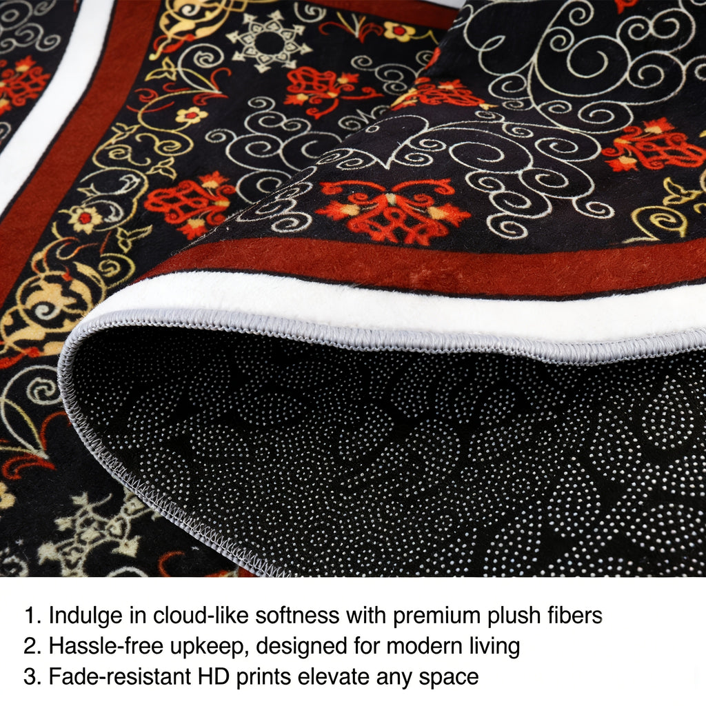 Tapis rond en polyester — Lavable en machine, dessous antidérapant et tricoté — détail de la matière : polyester