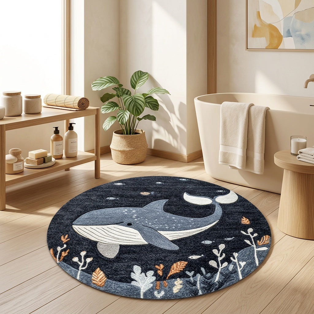 Tapis de bain rond en polyester — Motif marin et pour l'entrée, autre angle
