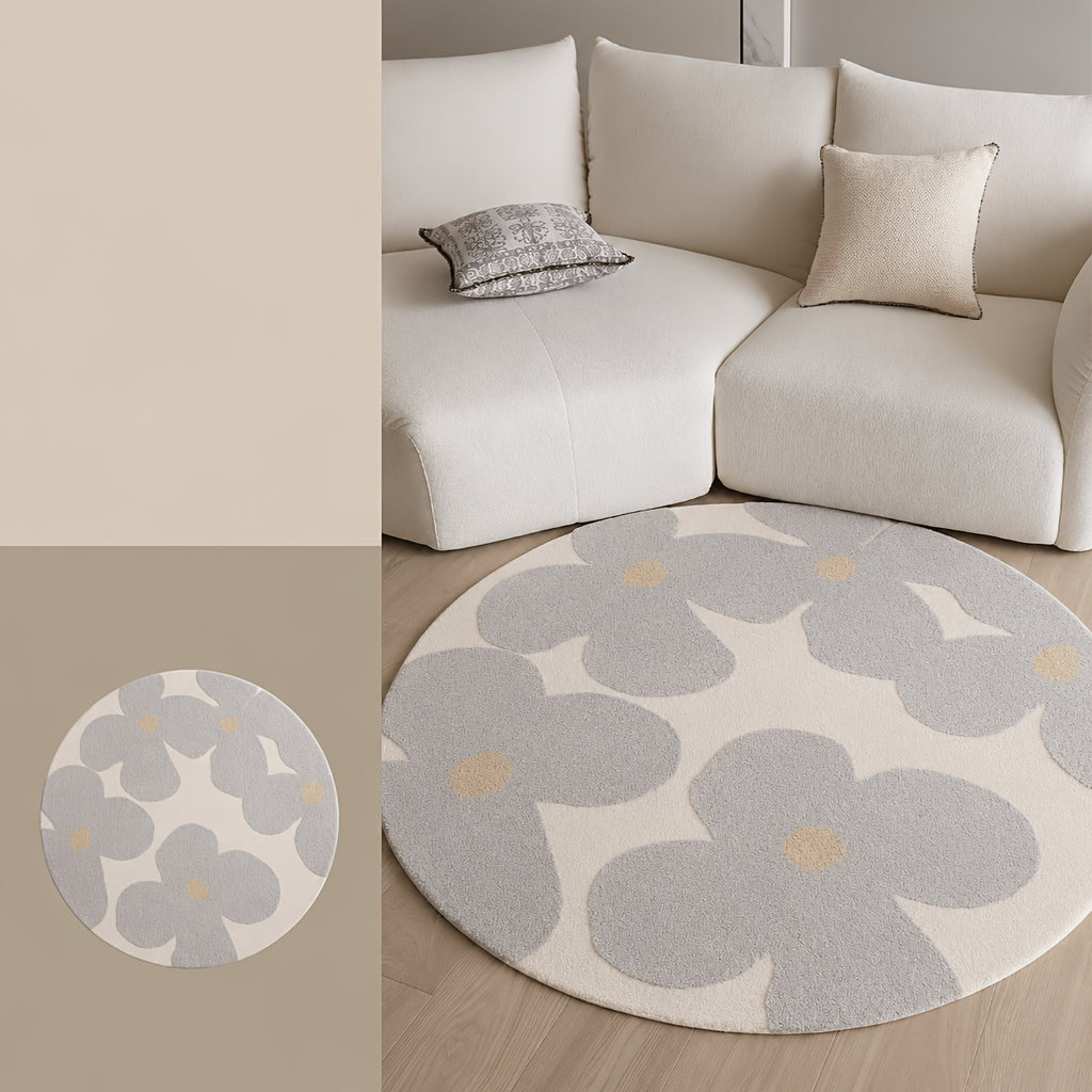 Tapis rond en polyester — Motif fleuri, forme ronde