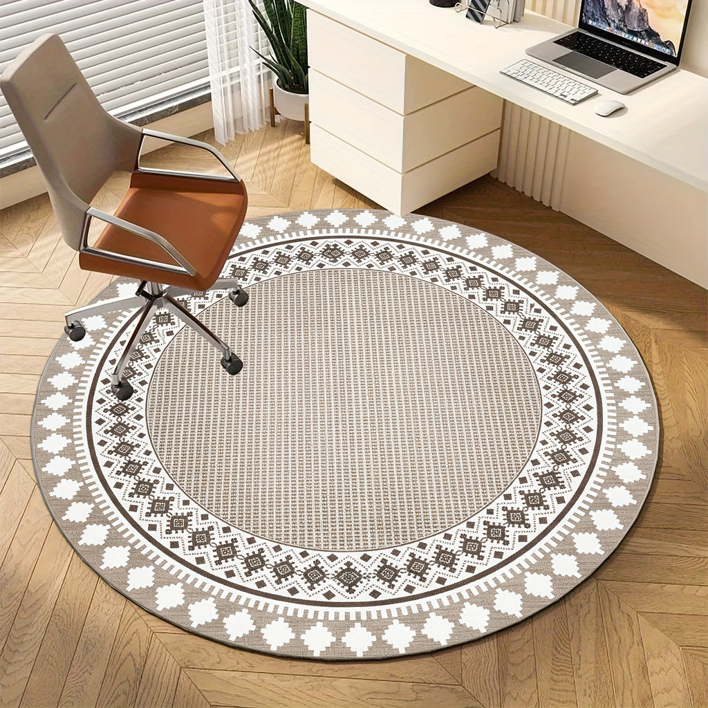 Tapis rond greige, couronne de losanges berbères, 120-160 cm