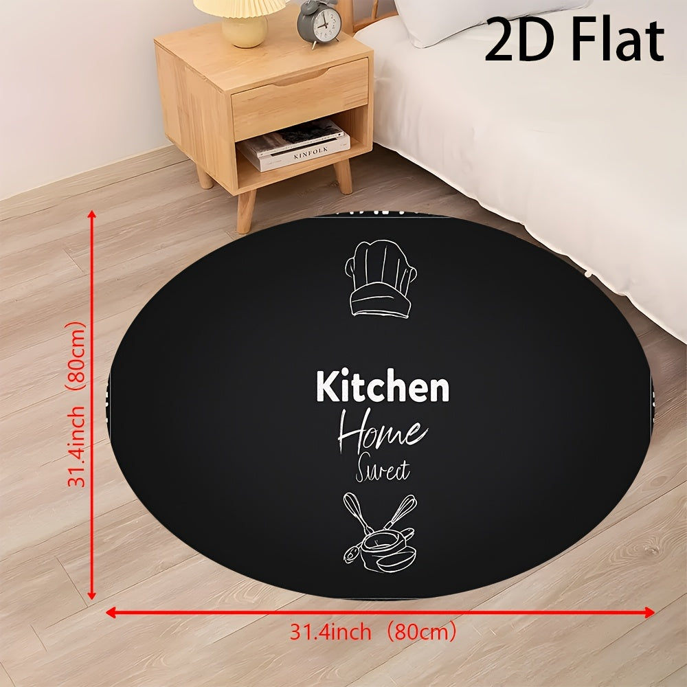 Tapis rond en polyester — Velours dense et pour la cuisine — détail de la matière : polyester