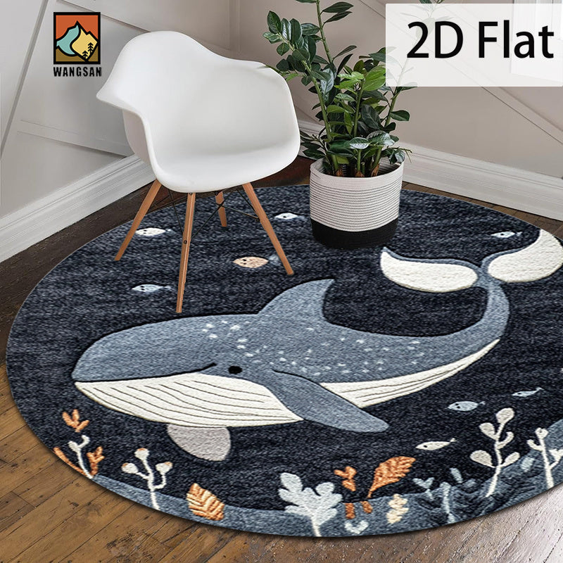 Tapis de bain rond en polyester — Motif marin et pour l'entrée, gros plan