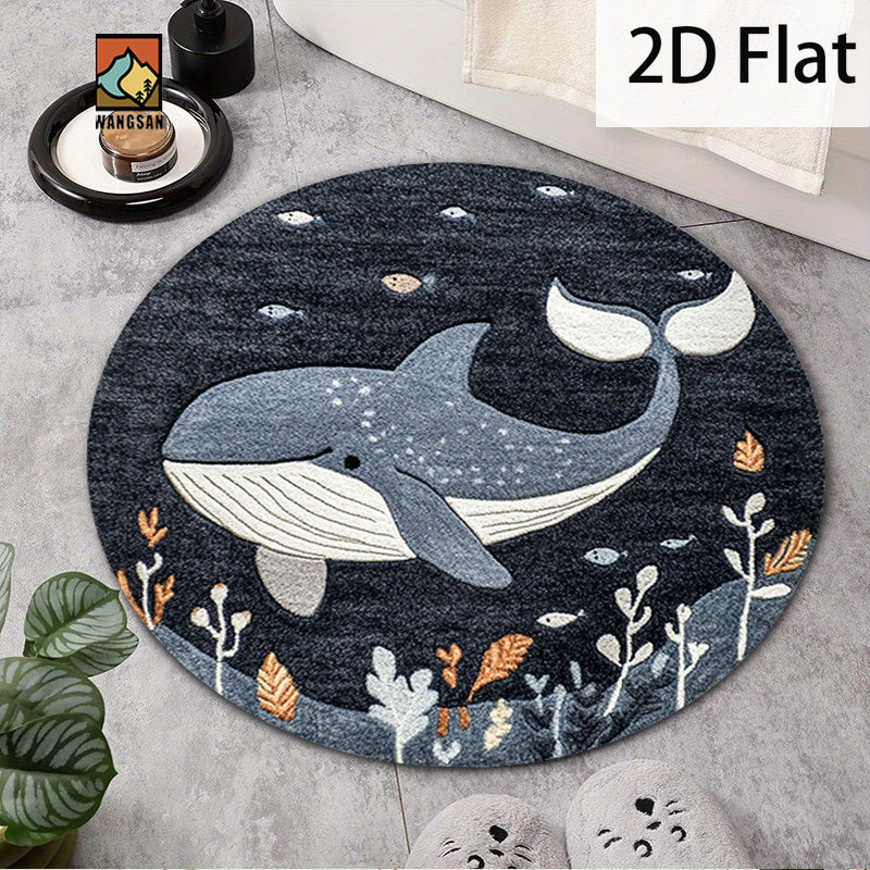 Tapis de bain rond en polyester — Motif marin et pour l'entrée