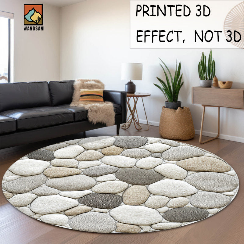 Tapis de bain rond en polyester — Motif galets et pour l'entrée