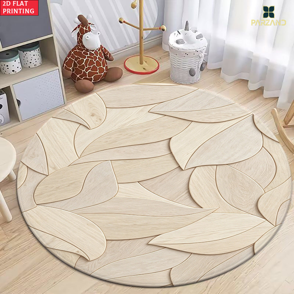 Tapis rond en polyester — Pour la cuisine, motif feuillage et velours bouclé — détail de la matière : polyester Image