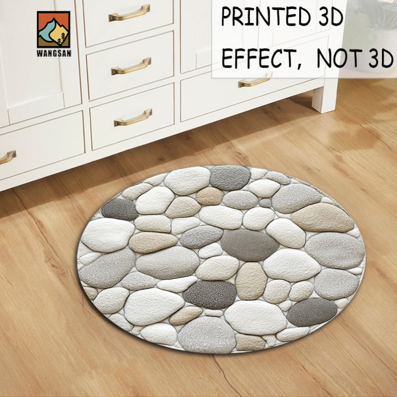 Tapis de bain rond en polyester — Motif galets et pour l'entrée, vue de dos