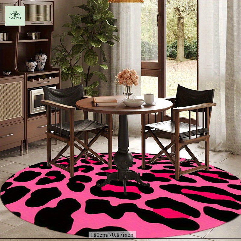Tapis rond en polyester — Motif à pois, mise en situation