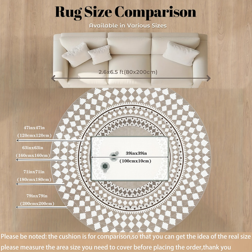 Tapis rond greige, couronne de losanges berbères, 120-160 cm
