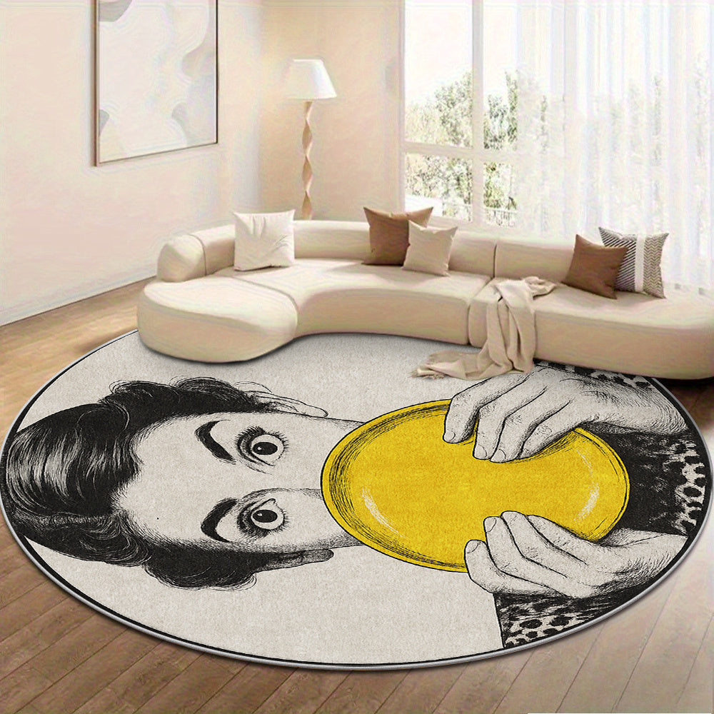 Tapis rond en polyester — Velours dense, tricoté et velours coupé, gros plan