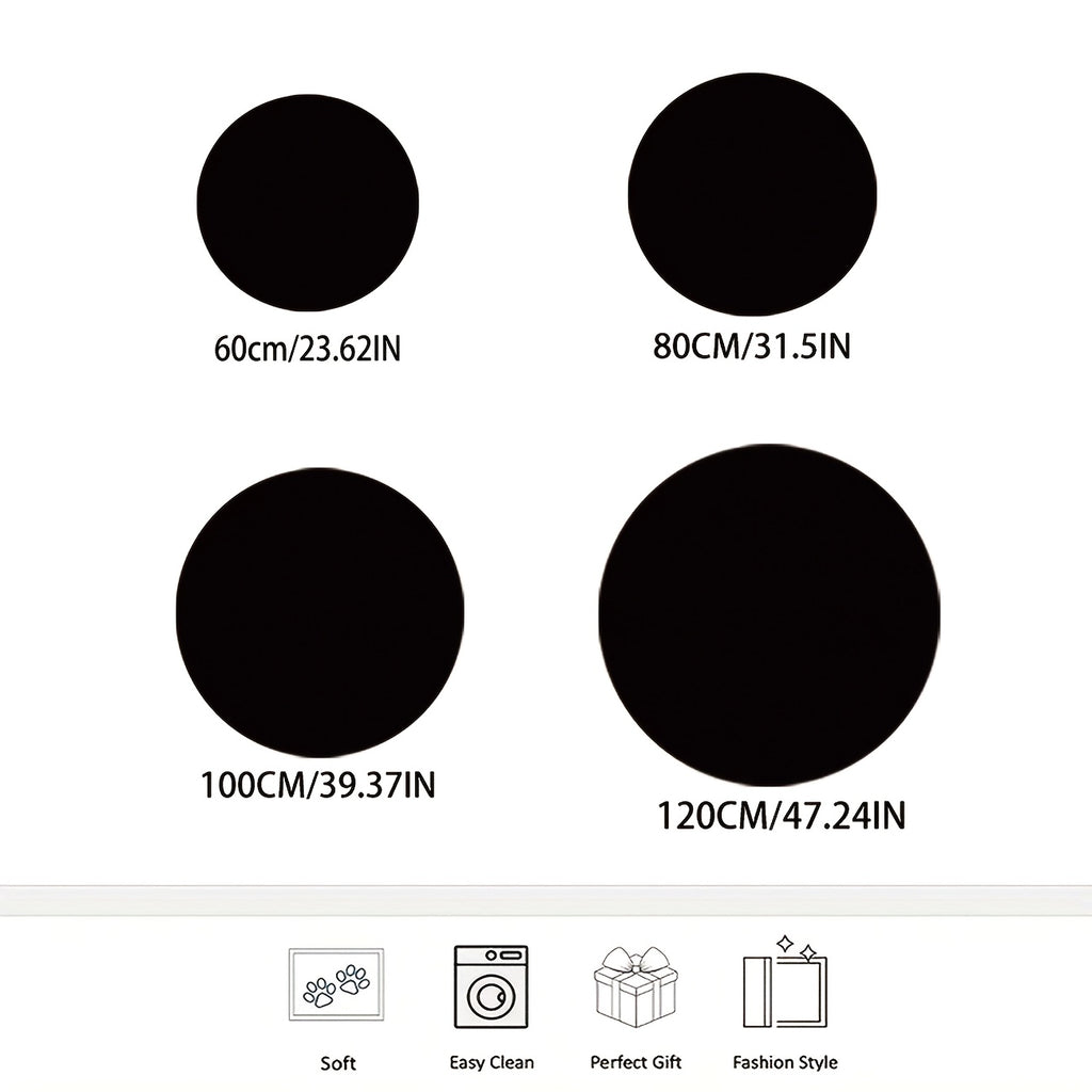 Tapis rond en polyester — Lavable en machine, dessous antidérapant et tricoté, détail de la finition