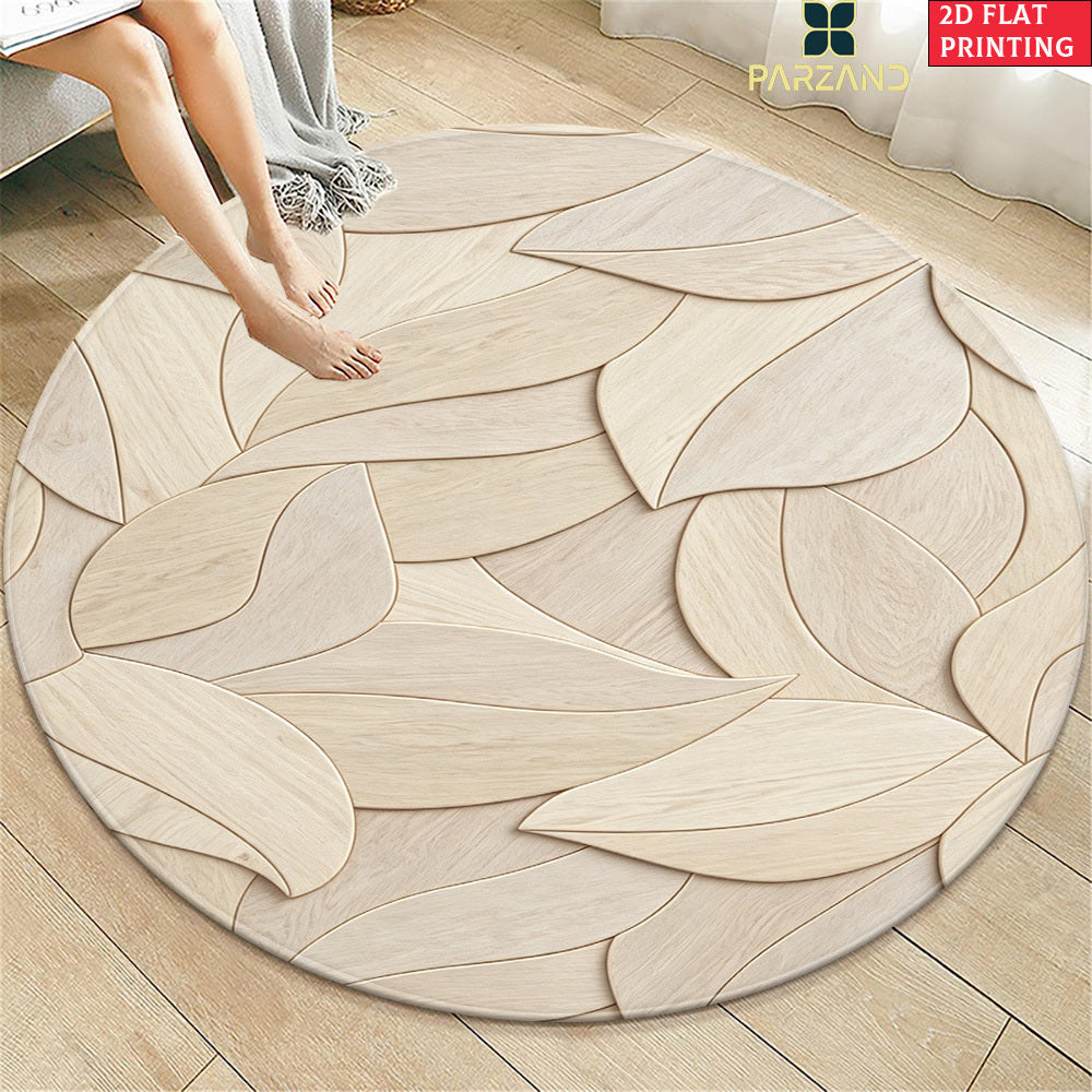 Tapis rond en polyester — Pour la cuisine, motif feuillage et velours bouclé