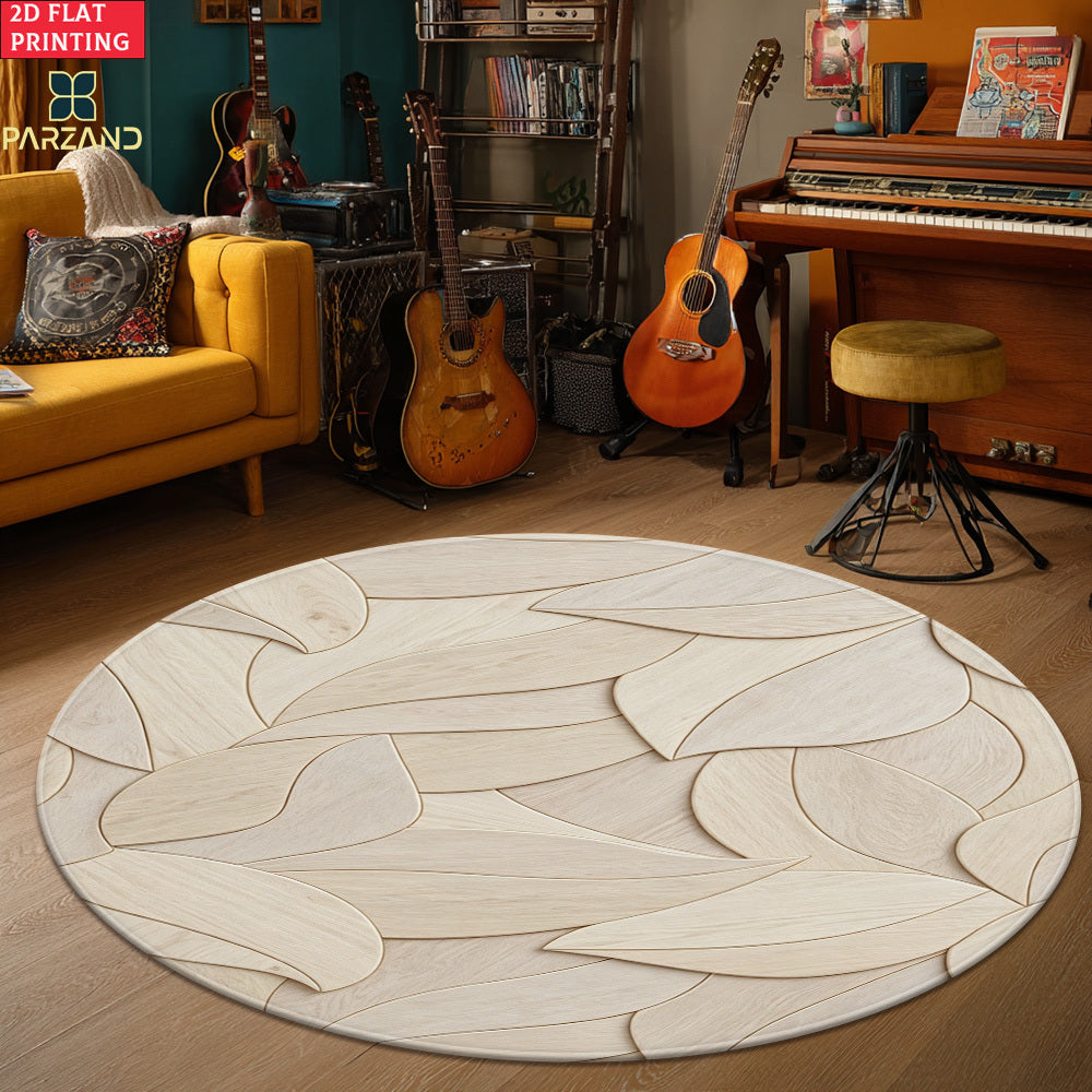 Tapis rond en polyester — Pour la cuisine, motif feuillage et velours bouclé, visuel produit