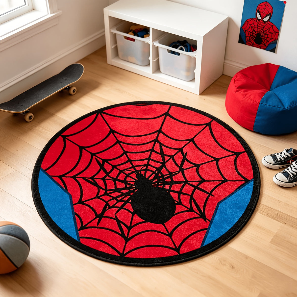 Tapis rond en polyester — Lavable en machine, dessous antidérapant et tricoté, vue d'ensemble