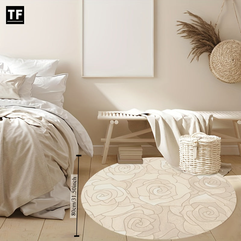 Tapis rond en polyester — Lavable en machine, dessous antidérapant et touffeté, vue d'ensemble