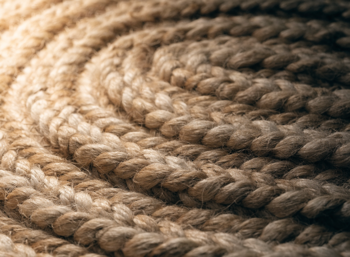 Gros plan sur le tressage en spirale d un tapis en jute Image