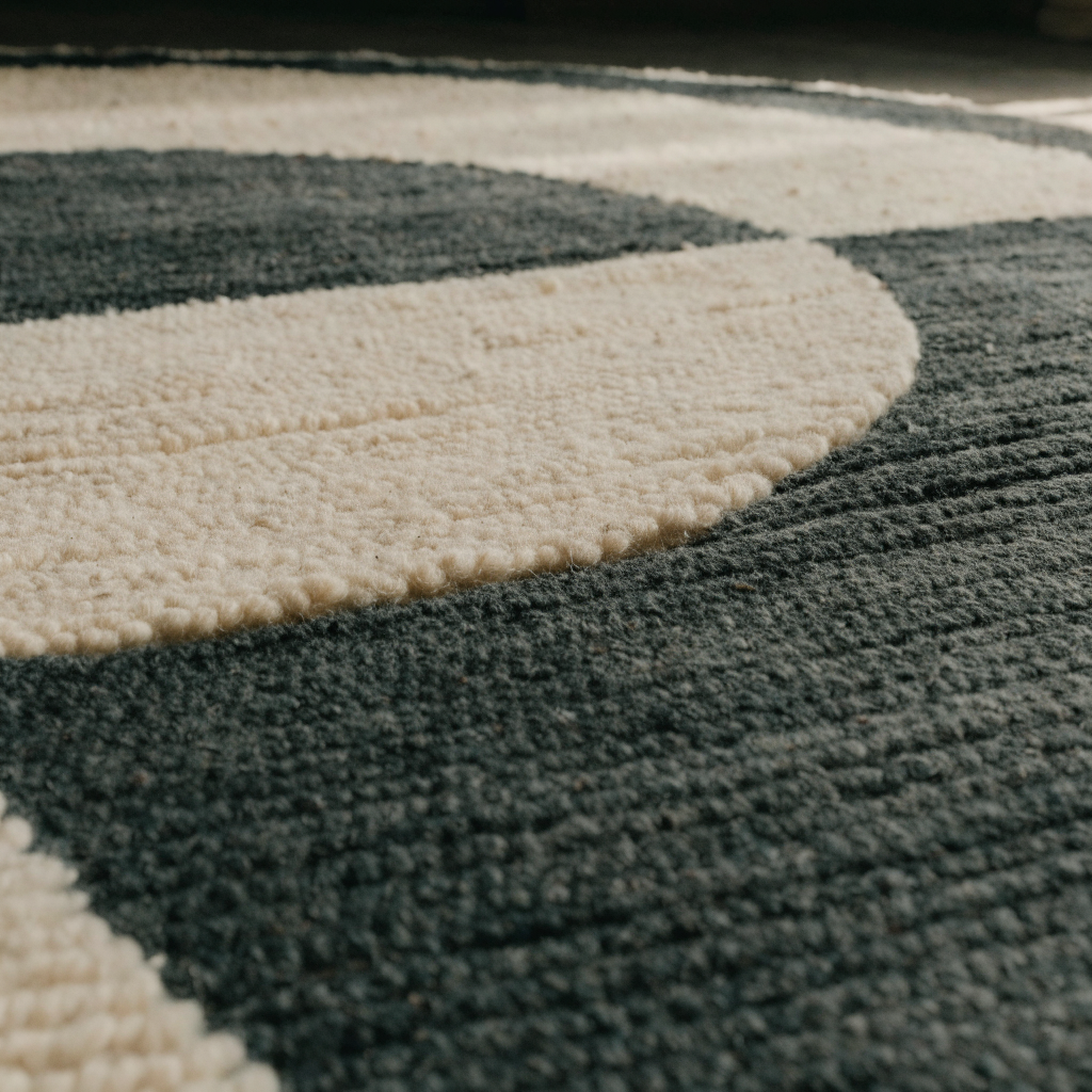 Tapis rond berbère à motif géométrique crème et anthracite