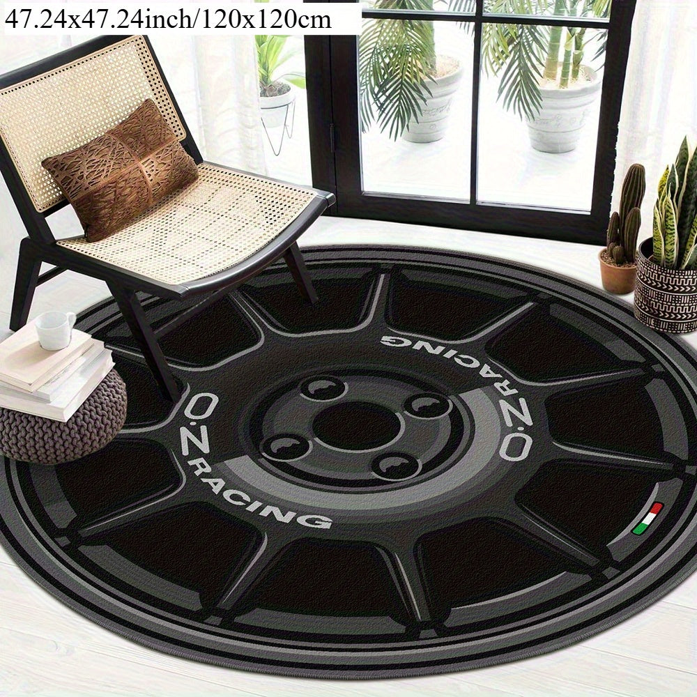 Tapis rond en polyester — Pour la pièce à vivre, vue d'ensemble
