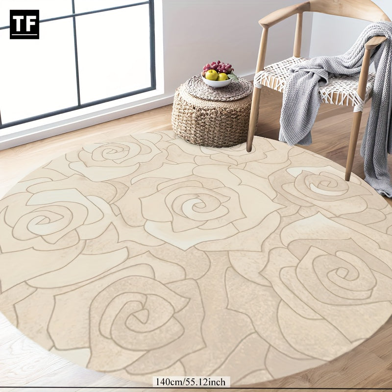 Tapis rond en polyester — Lavable en machine, dessous antidérapant et touffeté Image