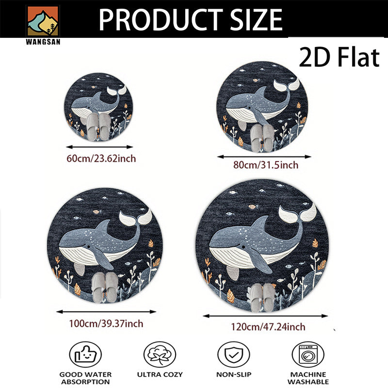 Tapis de bain rond en polyester — Motif marin et pour l'entrée, détail de la finition