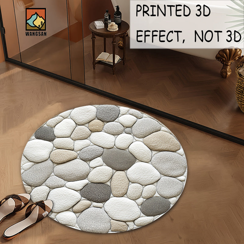 Tapis de bain rond en polyester — Motif galets et pour l'entrée, vue d'ensemble