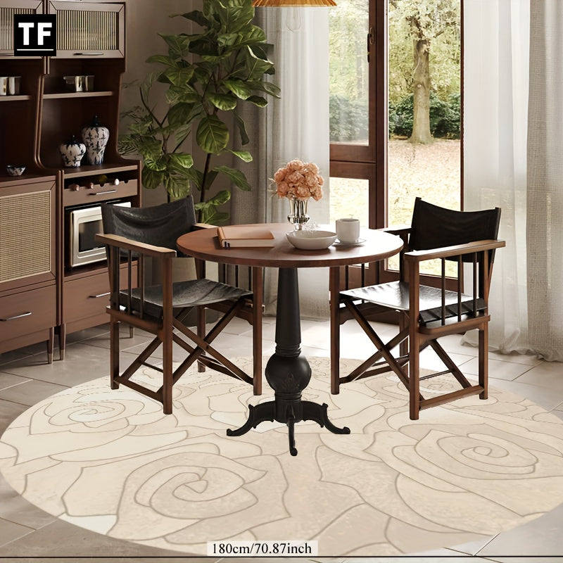 Tapis rond en polyester — Lavable en machine, dessous antidérapant et touffeté, mise en situation