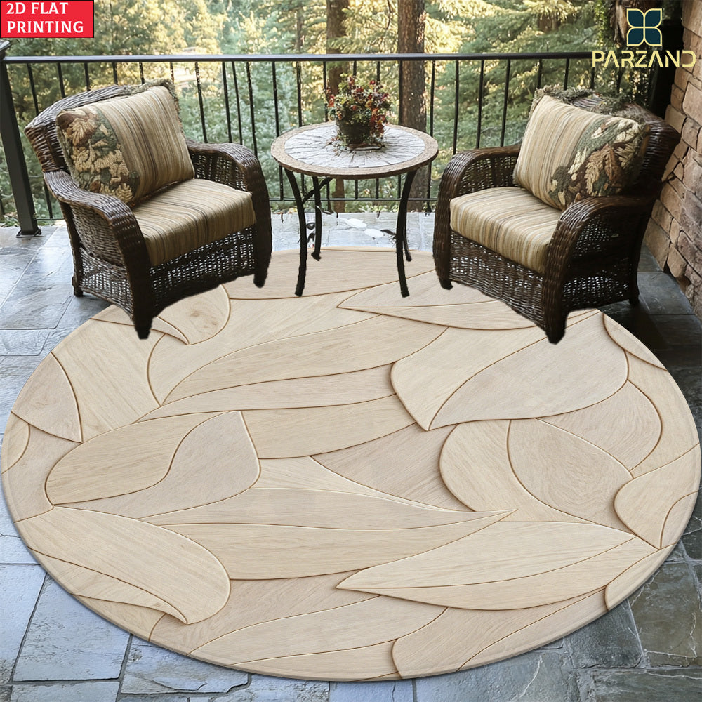 Tapis rond en polyester — Pour la cuisine, motif feuillage et velours bouclé, vue de dos