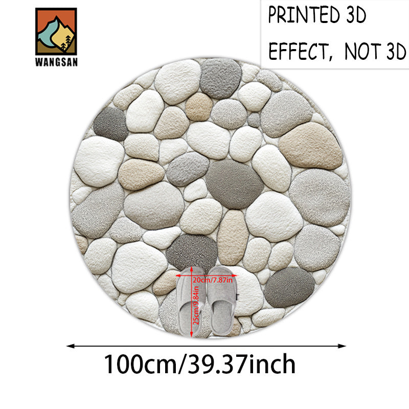 Tapis de bain rond en polyester — Motif galets et pour l'entrée, gros plan