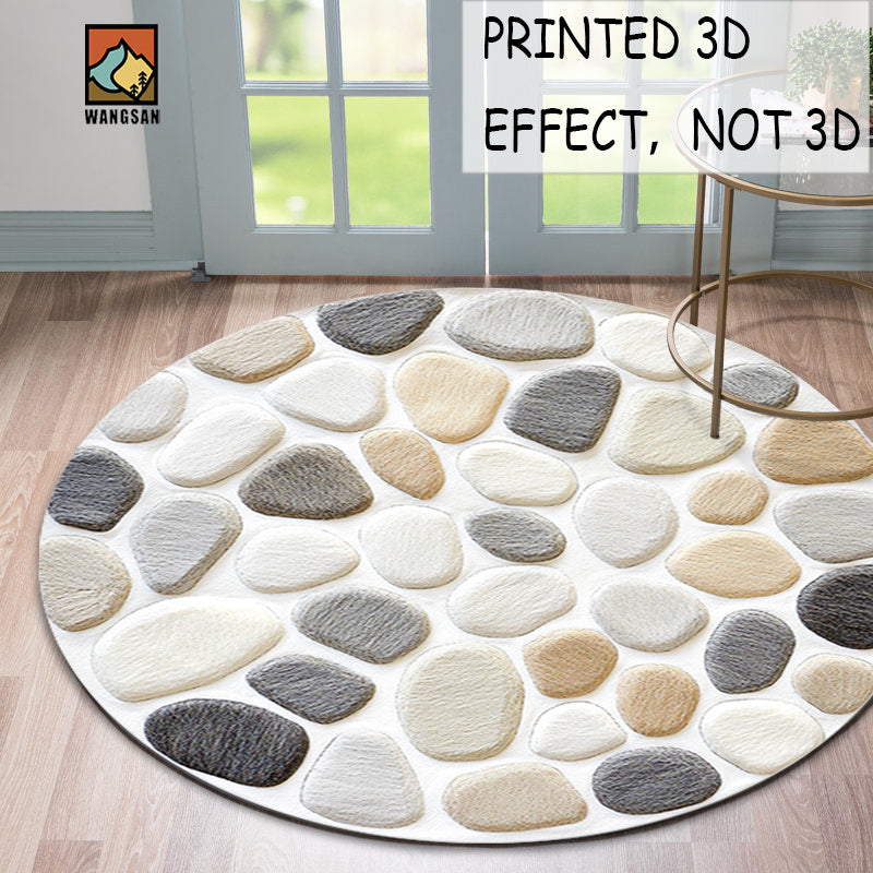 Tapis rond en polyester — Motif galets et pour l'entrée, vue de dos
