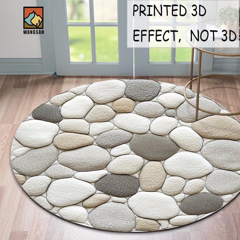Tapis de bain rond en polyester — Motif galets et pour l'entrée, visuel produit