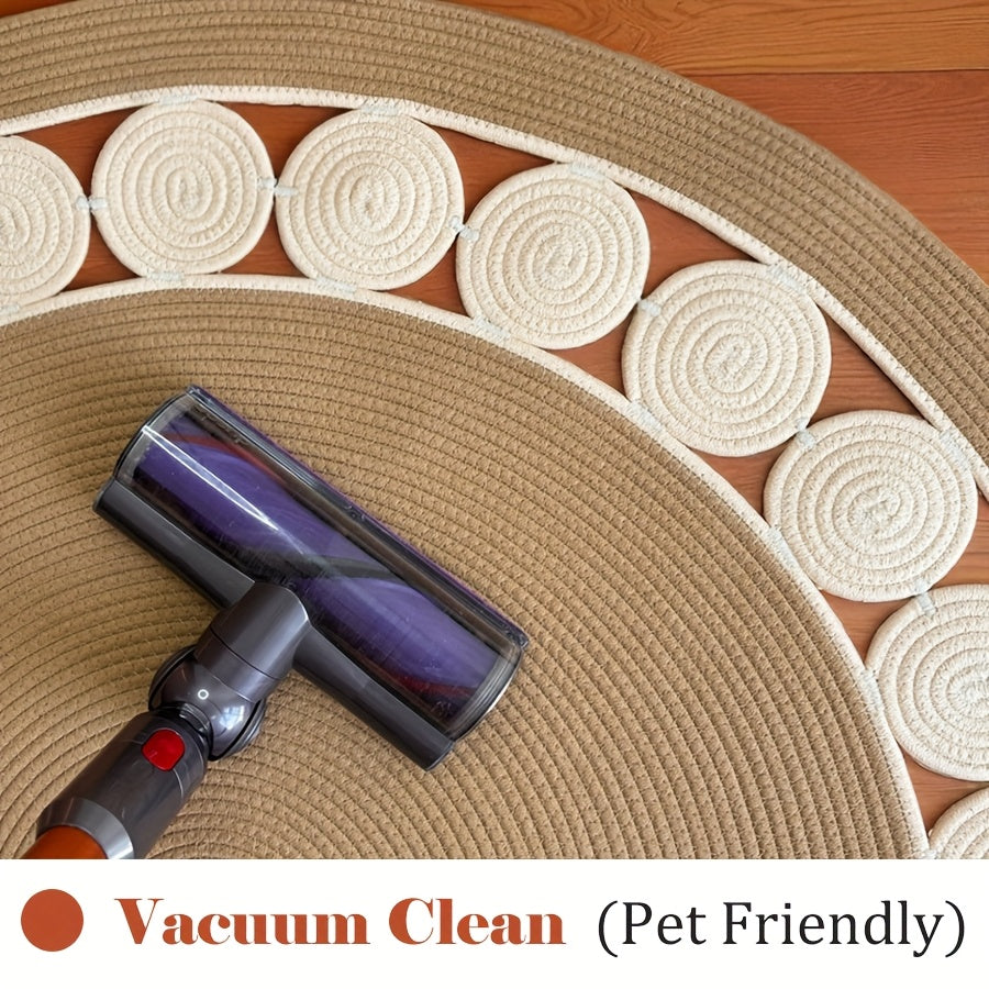 Tapis de bain demi-lune bicolore en lin tressé, fait main