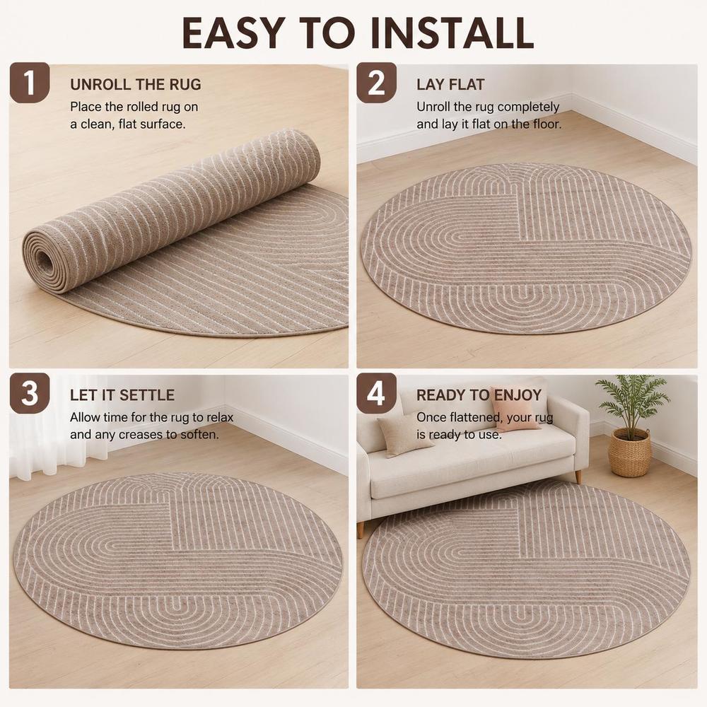 Tapis rond en polyester — Dessous antidérapant et intérieur et extérieur, vue d'ensemble