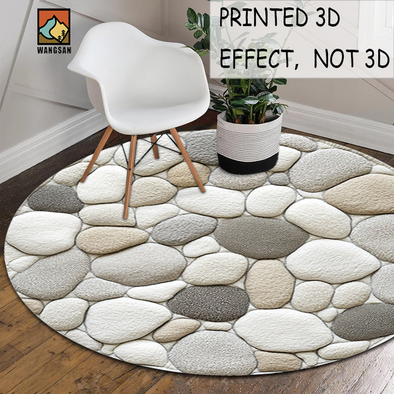 Tapis de bain rond en polyester — Motif galets et pour l'entrée, mise en situation
