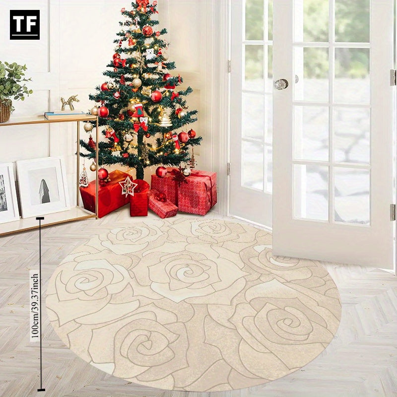 Tapis rond en polyester — Lavable en machine, dessous antidérapant et touffeté, forme ronde