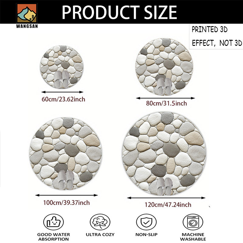 Tapis de bain rond en polyester — Motif galets et pour l'entrée, vue de dos