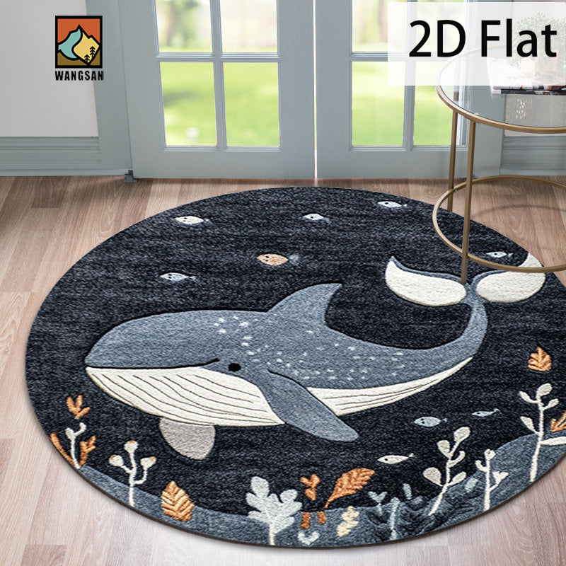 Tapis de bain rond en polyester — Motif marin et pour l'entrée, vue d'ensemble