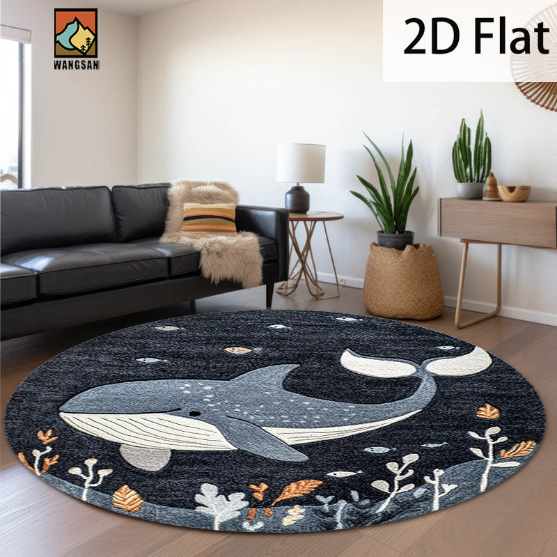 Tapis de bain rond en polyester — Motif marin et pour l'entrée, vue de dos
