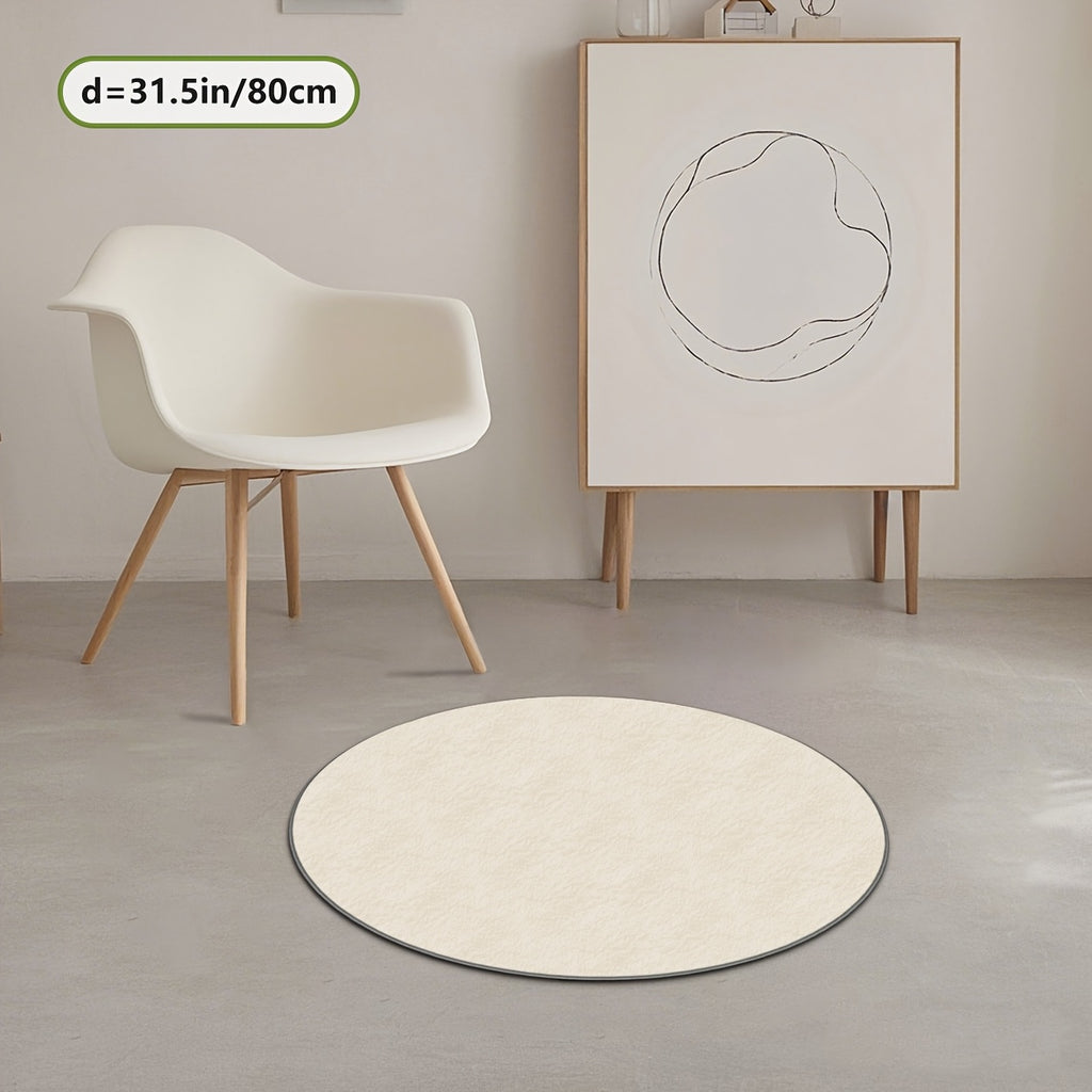 Grand tapis rond beige uni en velours peluche, deux mètres