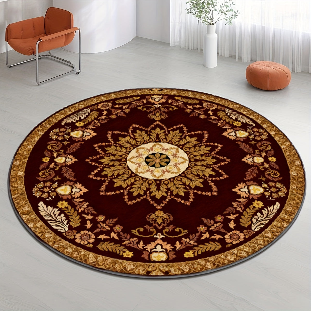 Grand tapis rond bordeaux à médaillon persan, Ø 160 et 200
