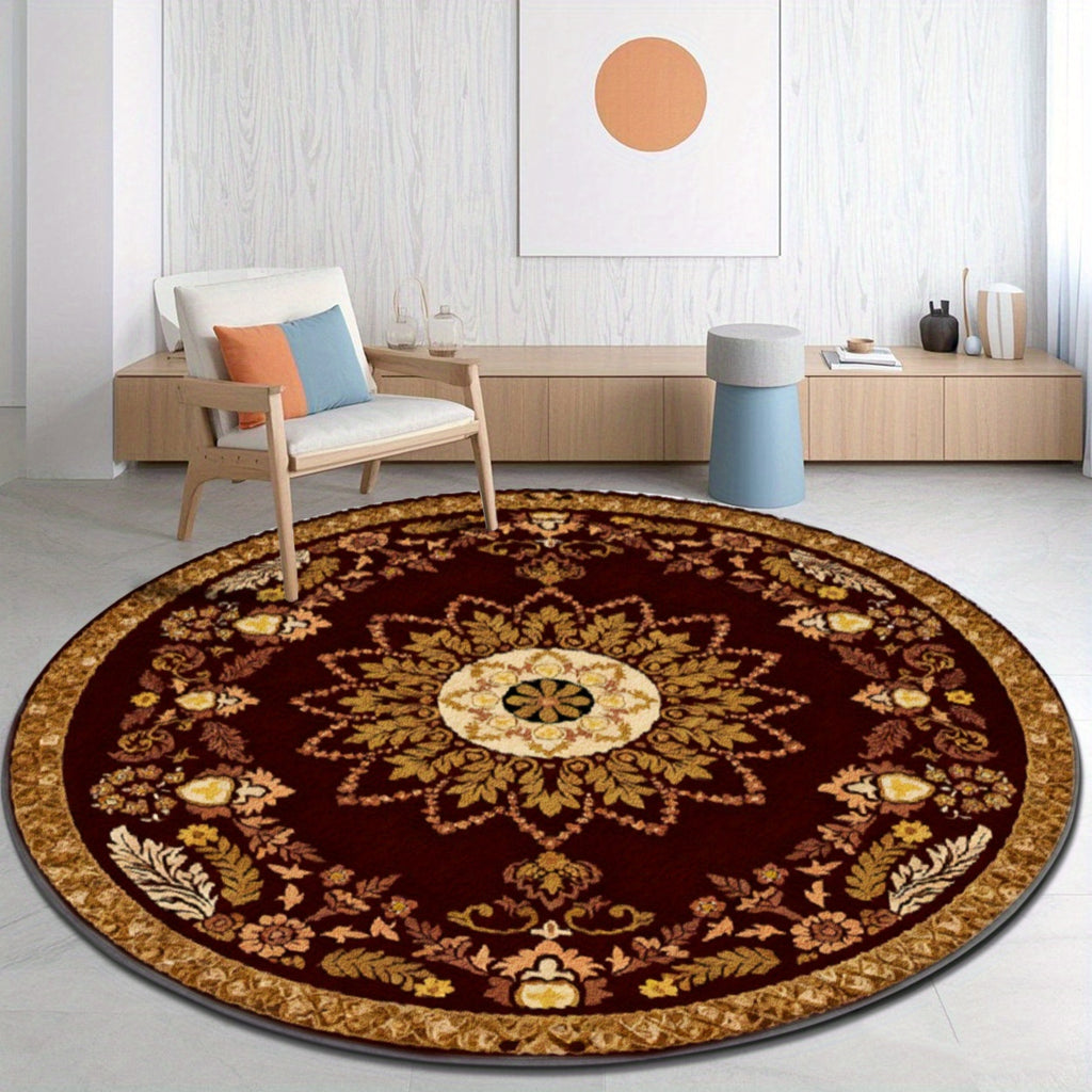 Grand tapis rond bordeaux à médaillon persan, Ø 160 et 200