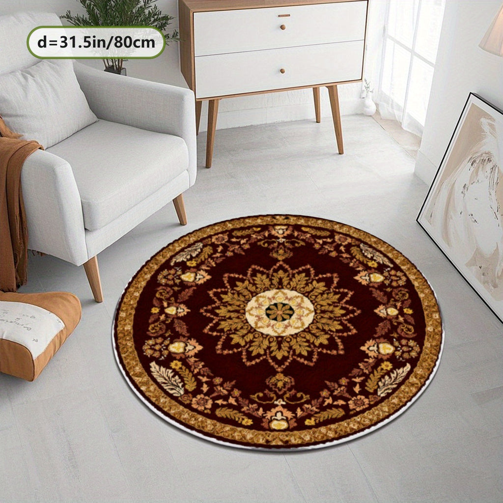 Grand tapis rond bordeaux à médaillon persan, Ø 160 et 200